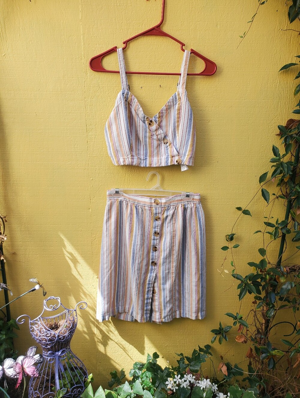 Aeropostale Yellow, Blue & Cream Striped Button-Front Skirt Set
